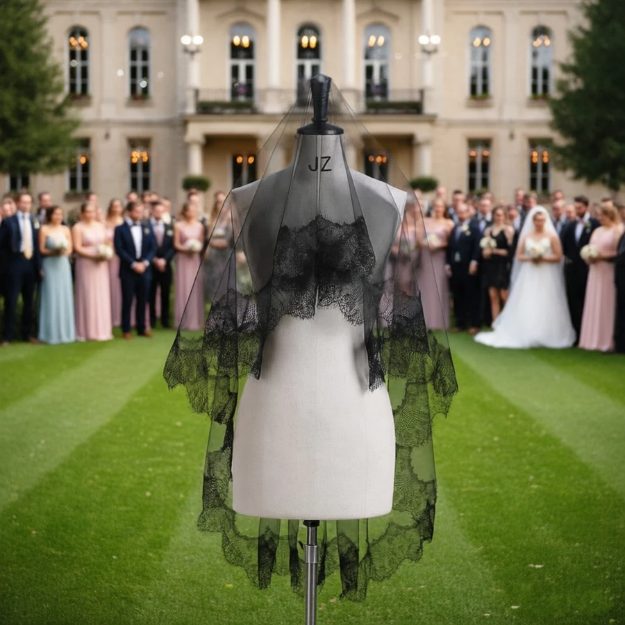 

Новинка: Однослойная черная свадебная фата с кружевной отделкой, свадебные аксессуары для невесты, Vestidos de novia