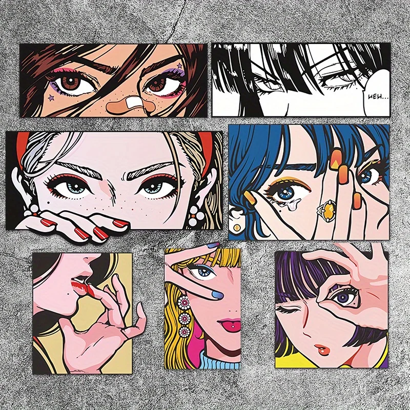 

1set Anime Girl Eyes Holographic Waterproof Vinyl Sticker Set for Car Laptop Helmet