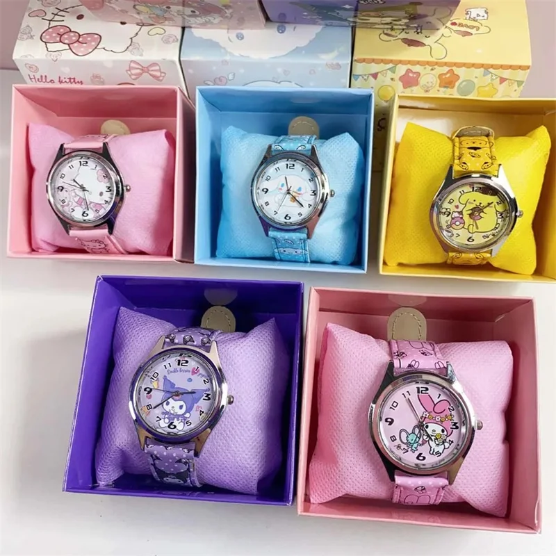 Anime Sanrio PU leather electronic watch kulomi big-eared dog Melody children\'s watch gift with gift box