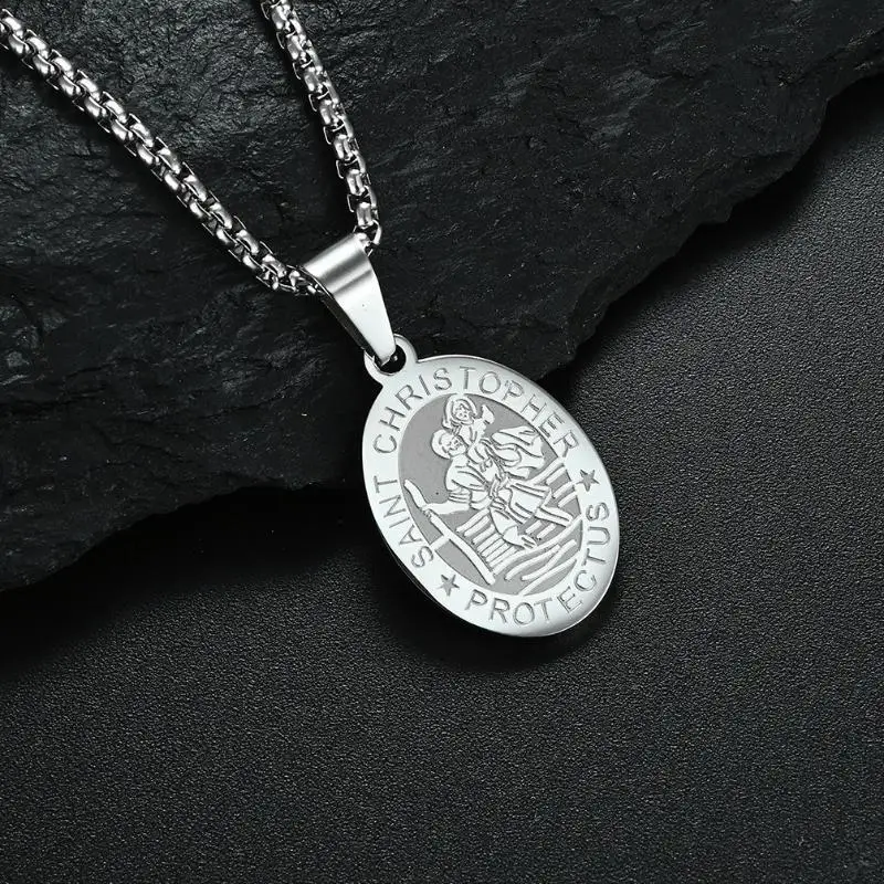Titanium Steel Angel  Saint Protection Pendant Necklace For Men Women Trendy Punk Simple Jewelry Accessory Gift