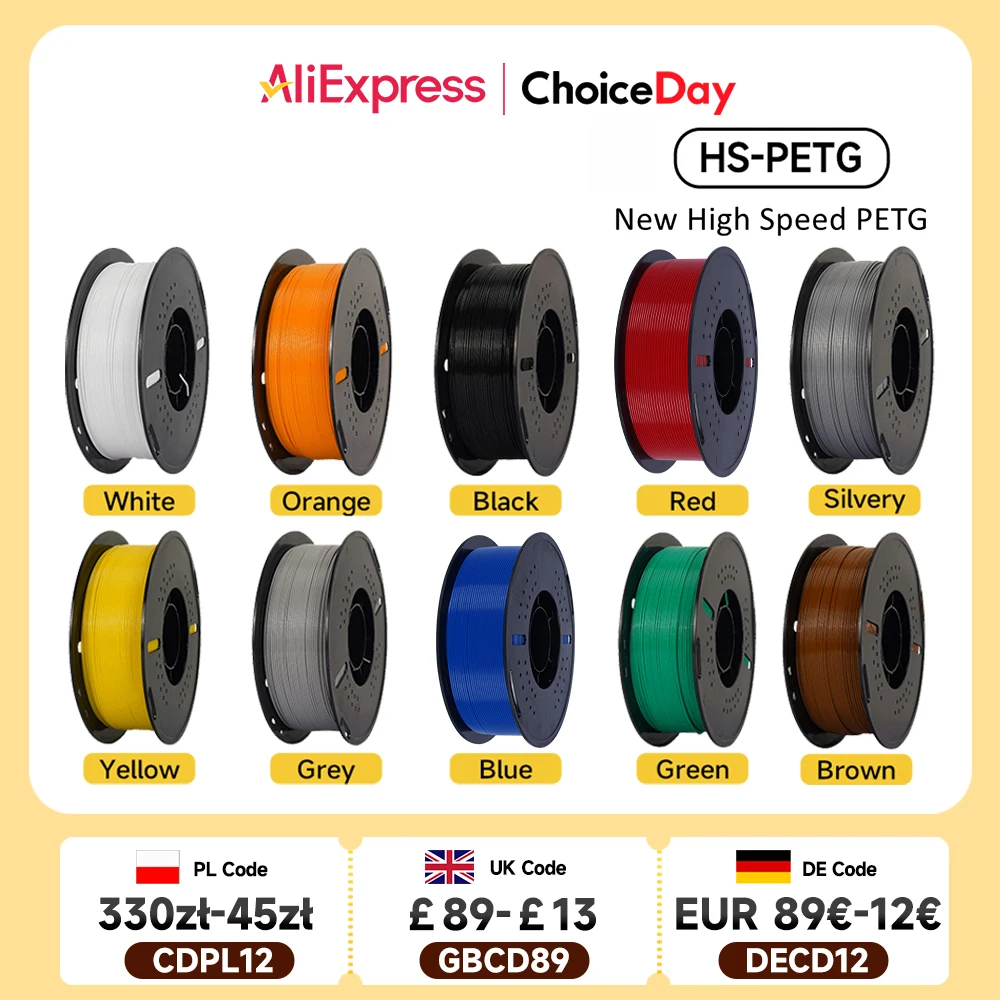 KINGROON Il più nuovo filamento per stampante 3D HS-PETG 1,75 mm Materiale per stampa 3D ad alta velocità Hyper PETG 5 kg 10 kg Colore misto