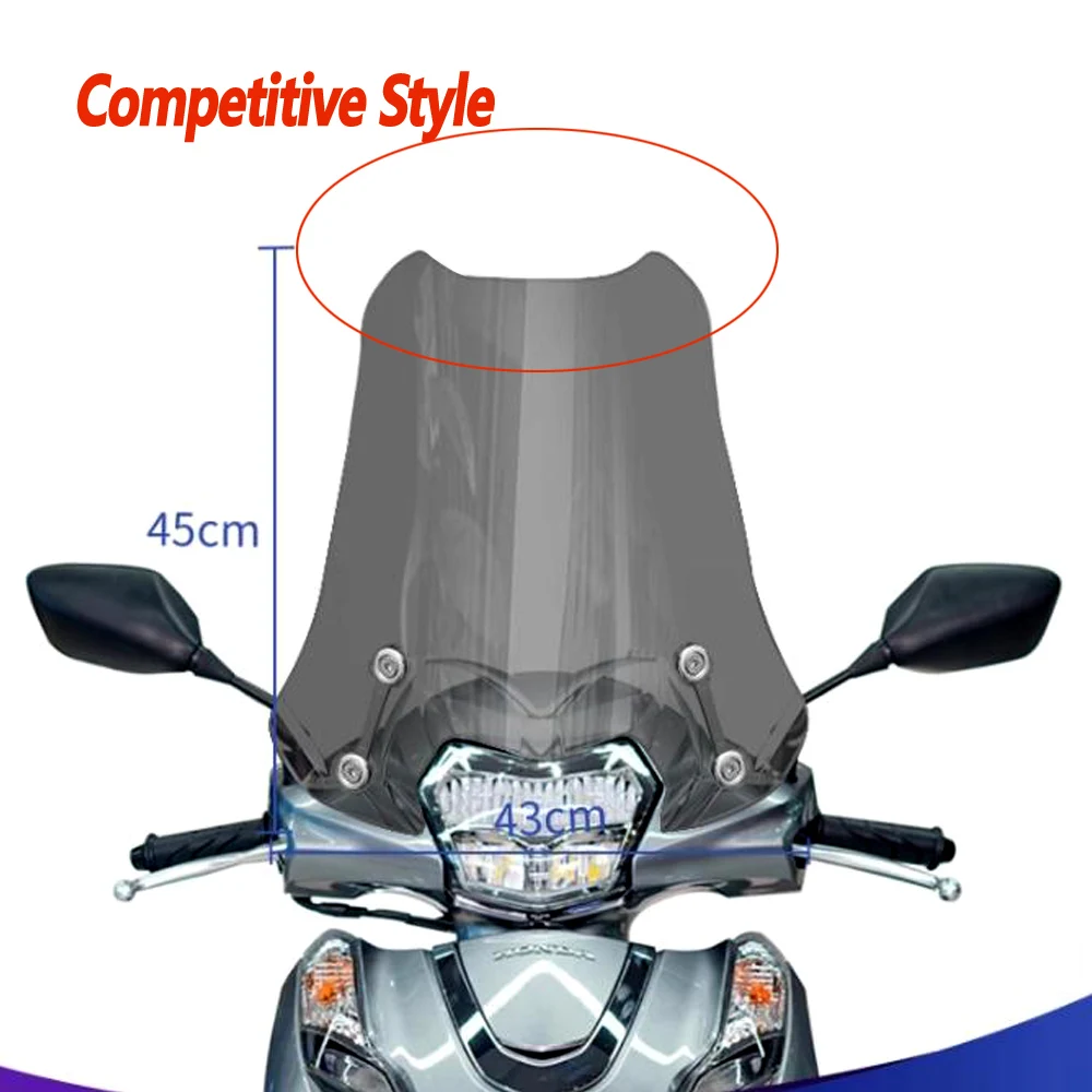 

Competitive windshield modification For Honda LEAD125 with raised front windshield and rain protection chest plate