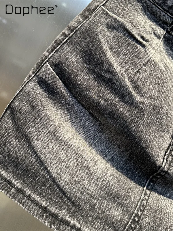 Moda retro lavado tempero menina denim saia feminina 2025 outono nova rua cintura alta magro irregular a linha saia sexy mini saia