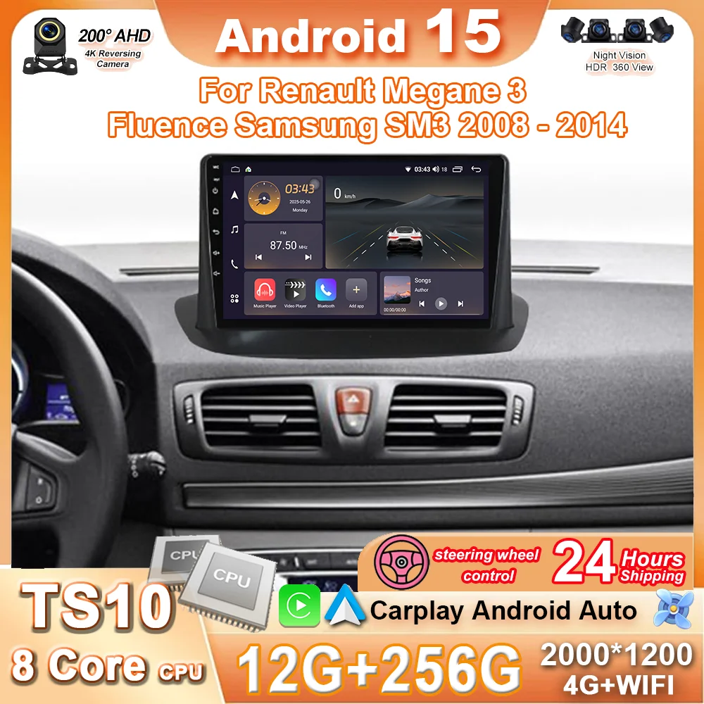 

Автомобильное радио Android для Renault Megane 3 Fluence Samsung SM3 2008-2014 Автоматический мультимедийный плеер Carplay Стерео головное устройство Wi-Fi BT