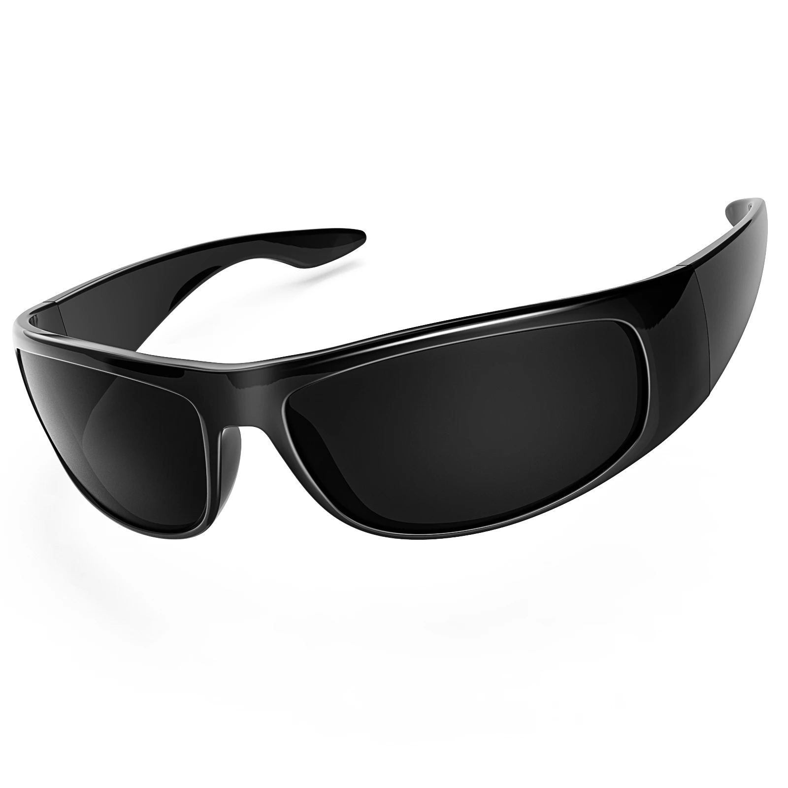 MAXJULI Super Dark Sunglasses for Men Black Wrap Around Sunglasses forUV400 Protection W8005