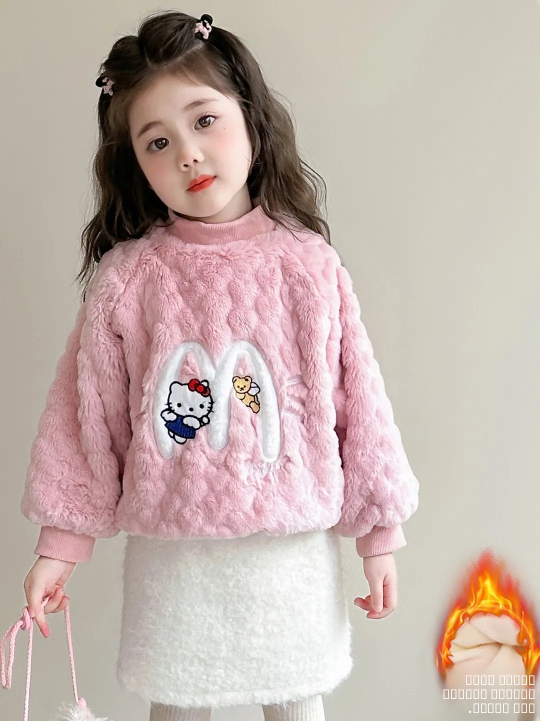 

Утепленная флисовая толстовка KT для девочек: новая осенне-зимняя модель с длинным рукавом и круглым вырезом, пуловер