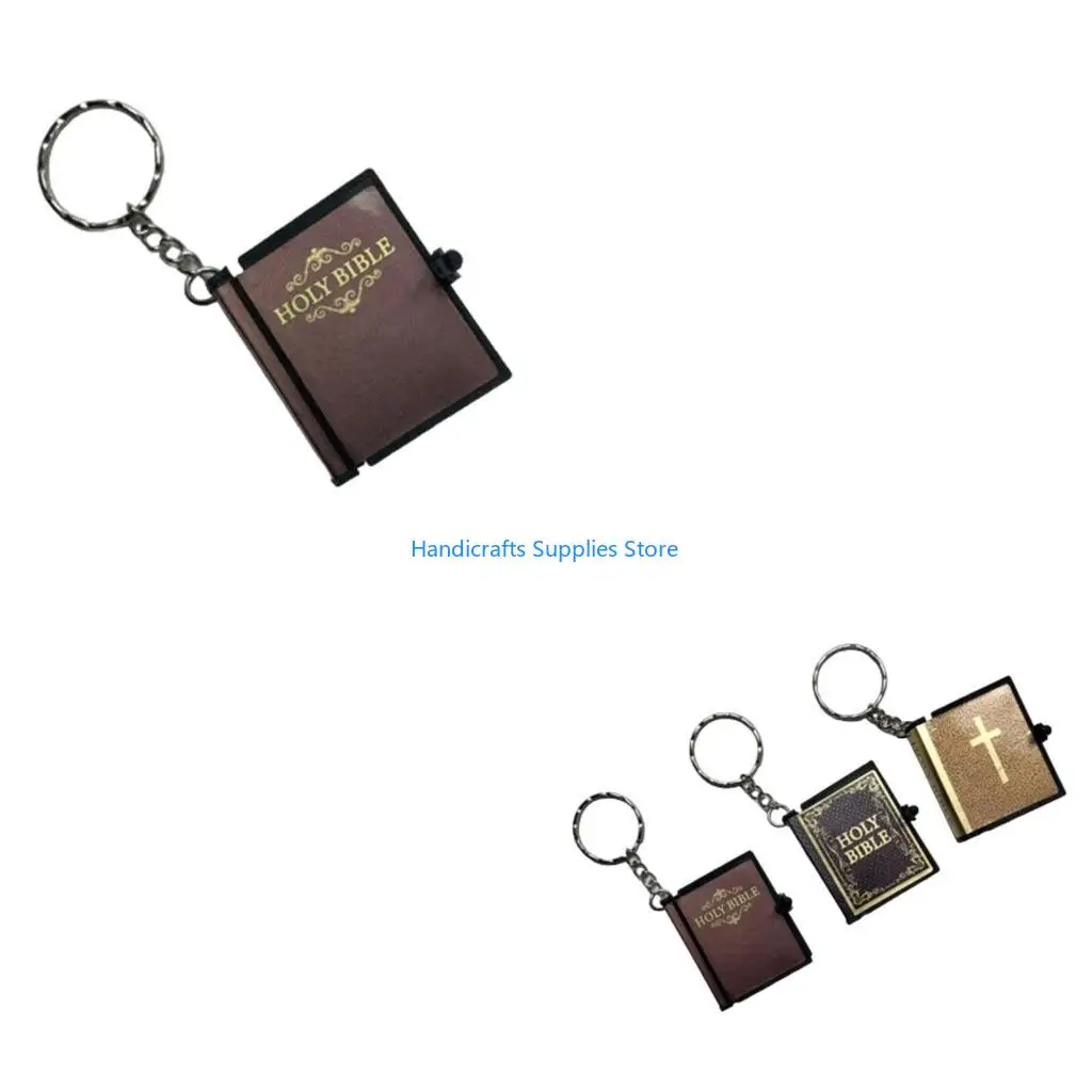 R1WA Mini Bible Keychain Small Books Pendants Rings Simulated Keyring