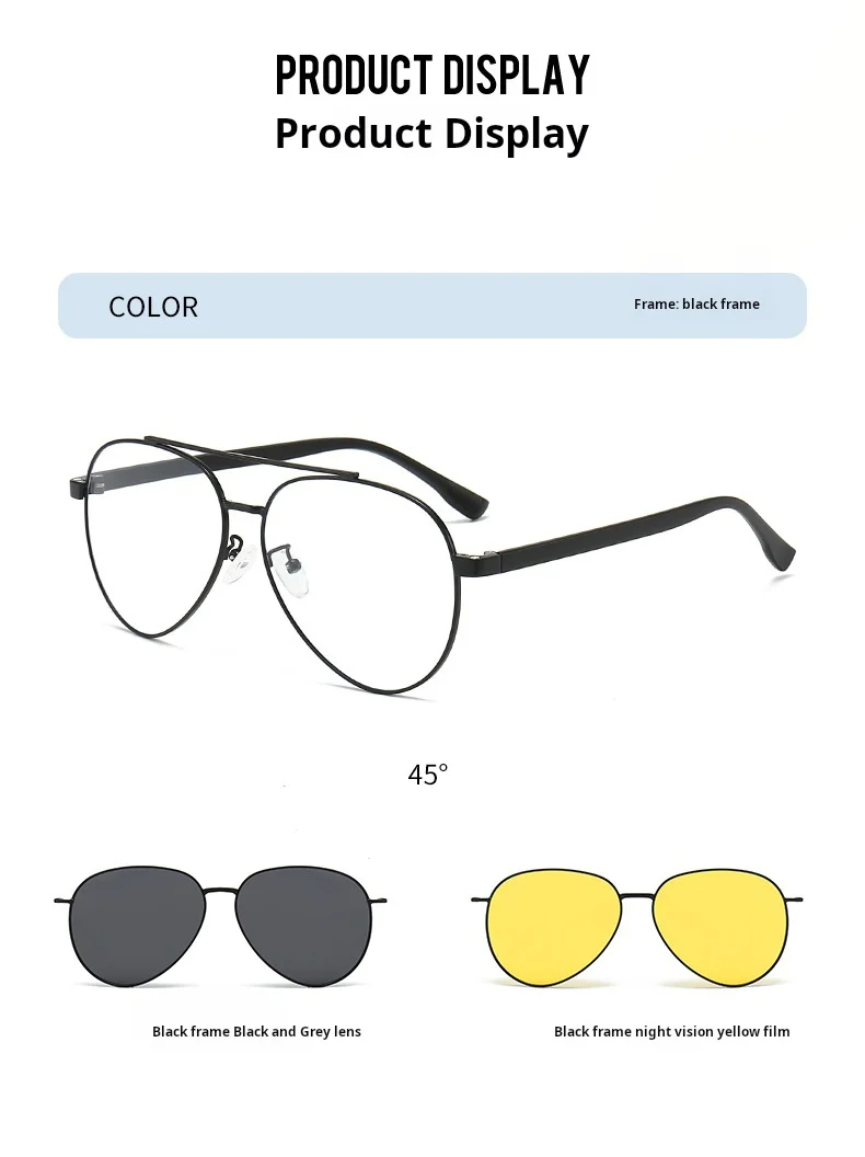 YIMARUILI Herren Pilot Polarisierte Magnetische Clip-On Brille Retro Große Größe UV400 Optische Brillen Rahmen Frauen 8618 – Detail 7