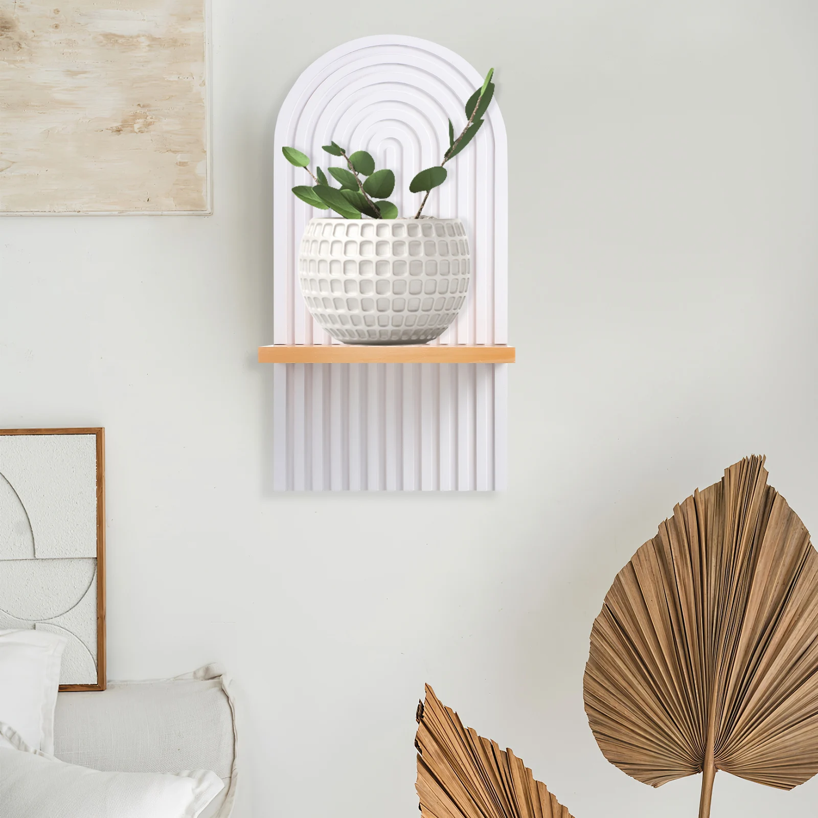 

Wall Mounted Holder White Wooden Modern Living Room Decorations Versatile Shelf Sturdy Construction Space Saving Tea