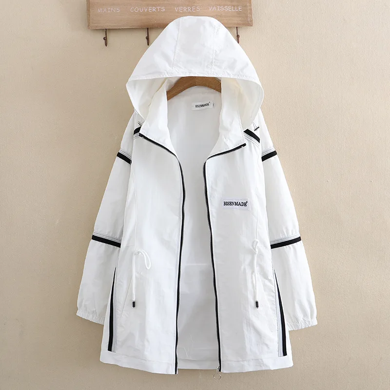 5XL Plus Size Trench Coat Women Autumn Jacket Hooded Contrast Color Zipper Windbreaker Outewear Oversized Curve Clothes