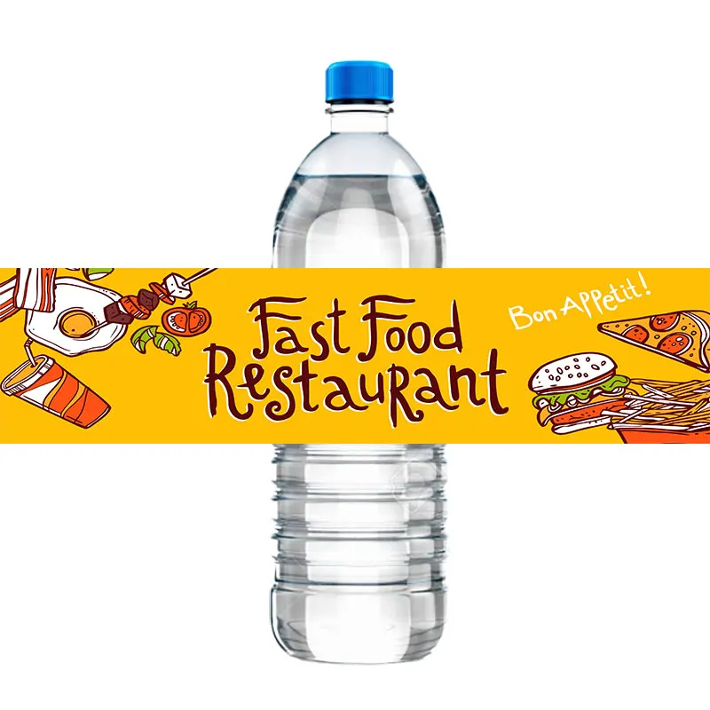 10pcs Fast Food Restaurant Water Bottle Label Burger Pizza Self-adhesive Cheap Stickers Novelty Food Sticker for Camping Party