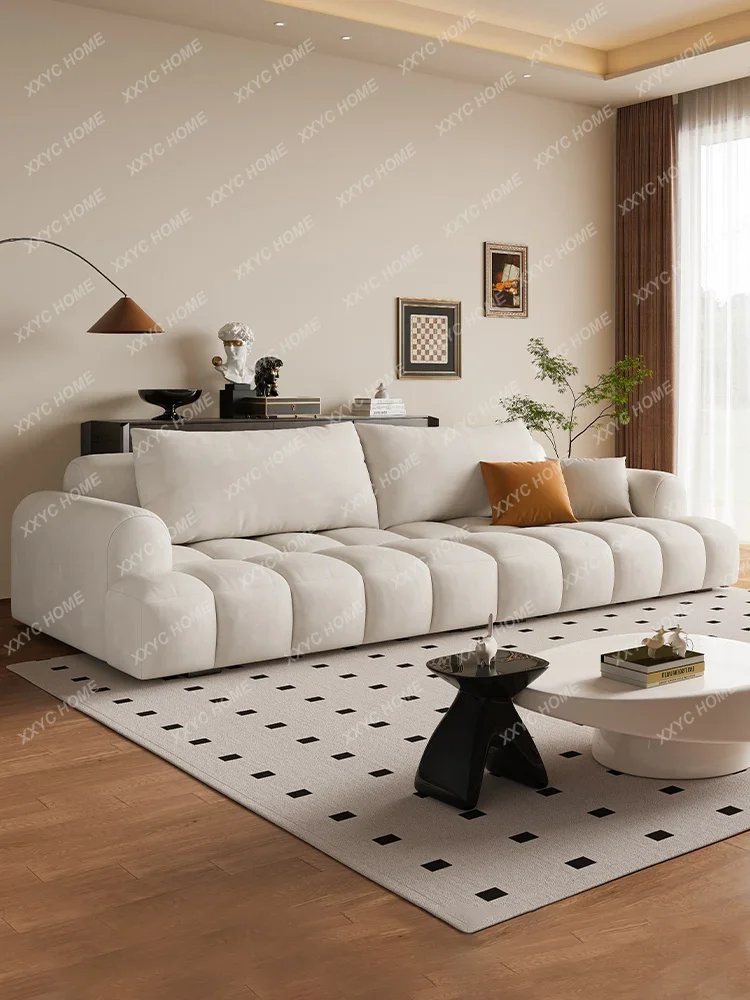 

Cotton Candy Sofa Living Room Simple Modern Small Apartment Cream Style Straight Row 2023 New Anti-Scratching Fabric Sofa