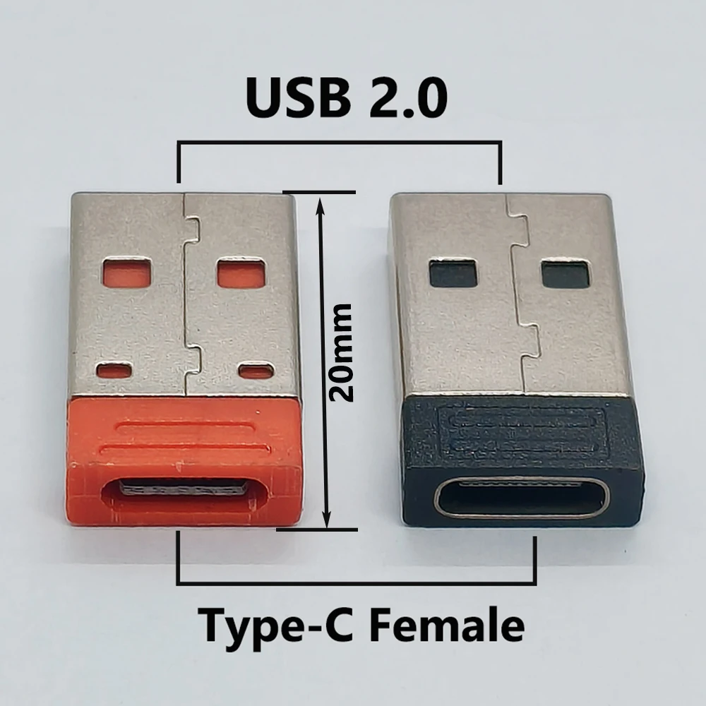 10 Stück TYPE-C Buchse auf USB 2.0 Stecker Adapter PD-Ladebuchse Orange-Schwarzer Kunststoffkern Gesamtlänge 20mm Type-C Konverter – Detail 1