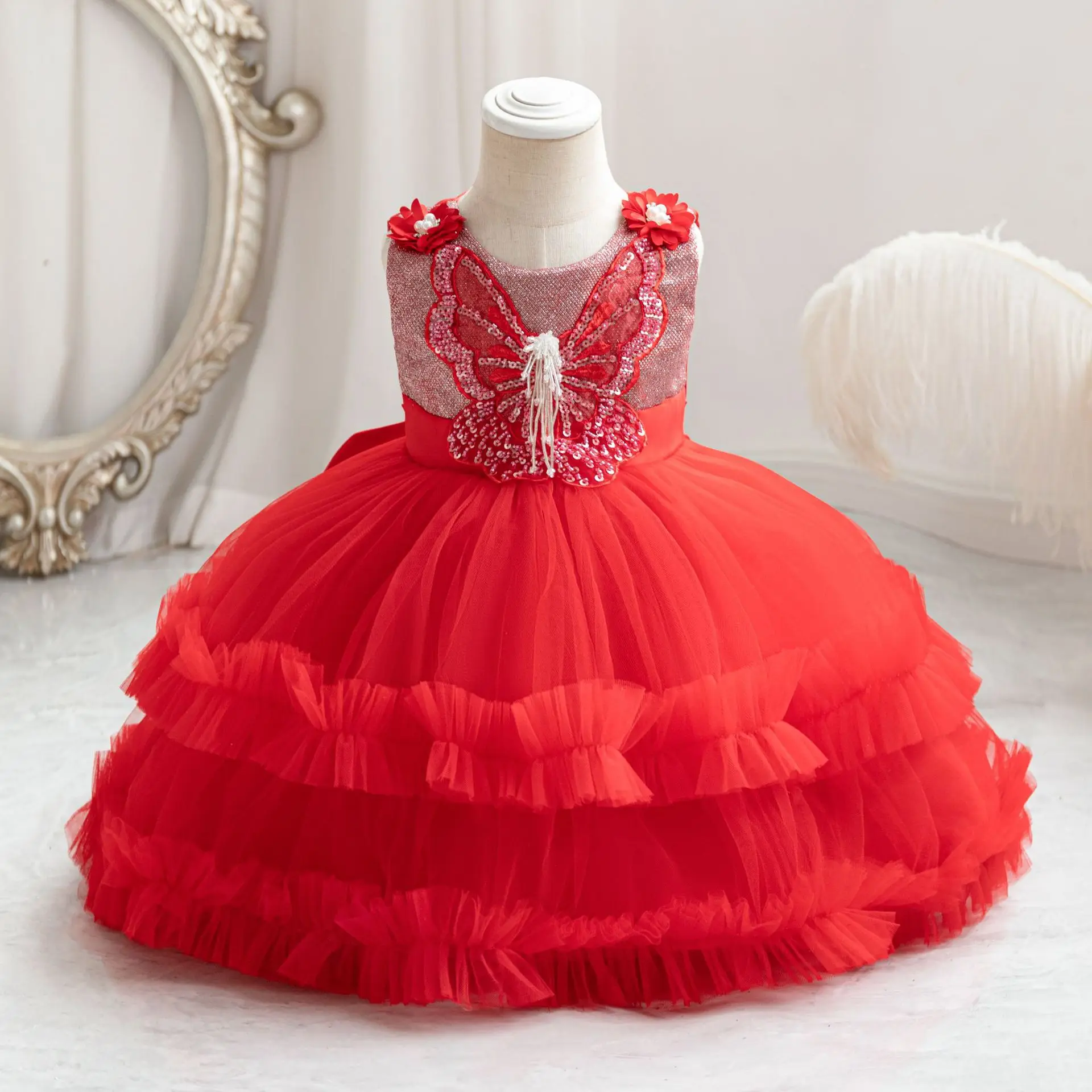 

Baby Little Girls Butterfly 3D Flower Girl Birthday Party Pageant Formal Dress TT109