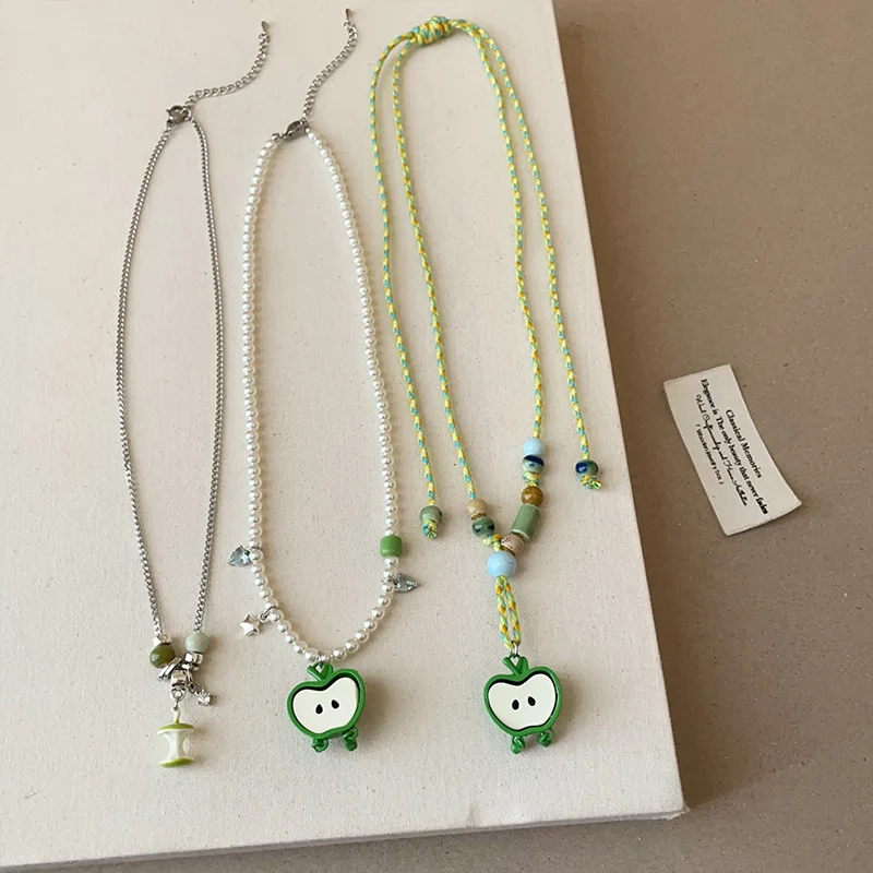 Fashionable Cute Apple Pendant Necklace Women's Simple Stylish Trendy Lockbone Chain Jewelry Accessory Christmas Gifts