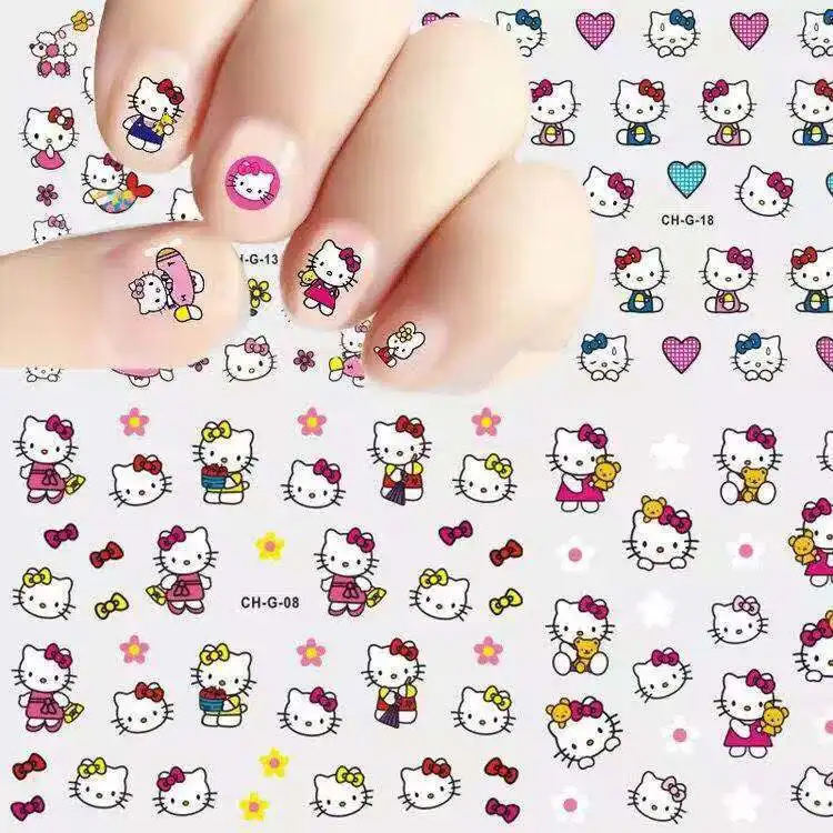 Sanrio Mini Nail Kitty Etiqueta dos desenhos animados, Decalque DIY impermeável, Brinquedo do miúdo, Kawaii Girl Ornaments, Adesivos, Olá, Papelaria