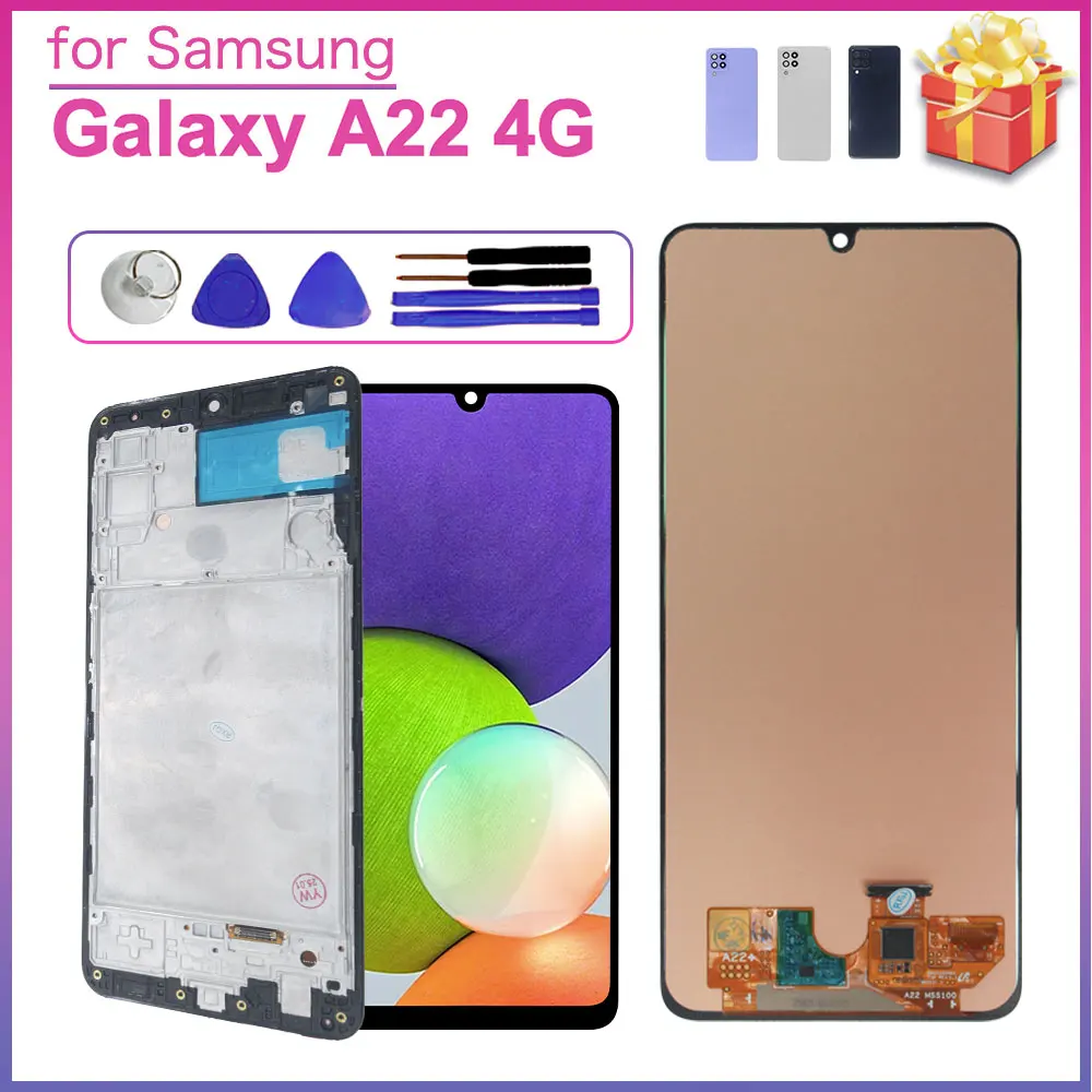 Pantalla LCD Probada para Samsung Galaxy A22 4G, Digitalizador de Pantalla Táctil con Marco para Samsung Galaxy A22 4G A225F A225M