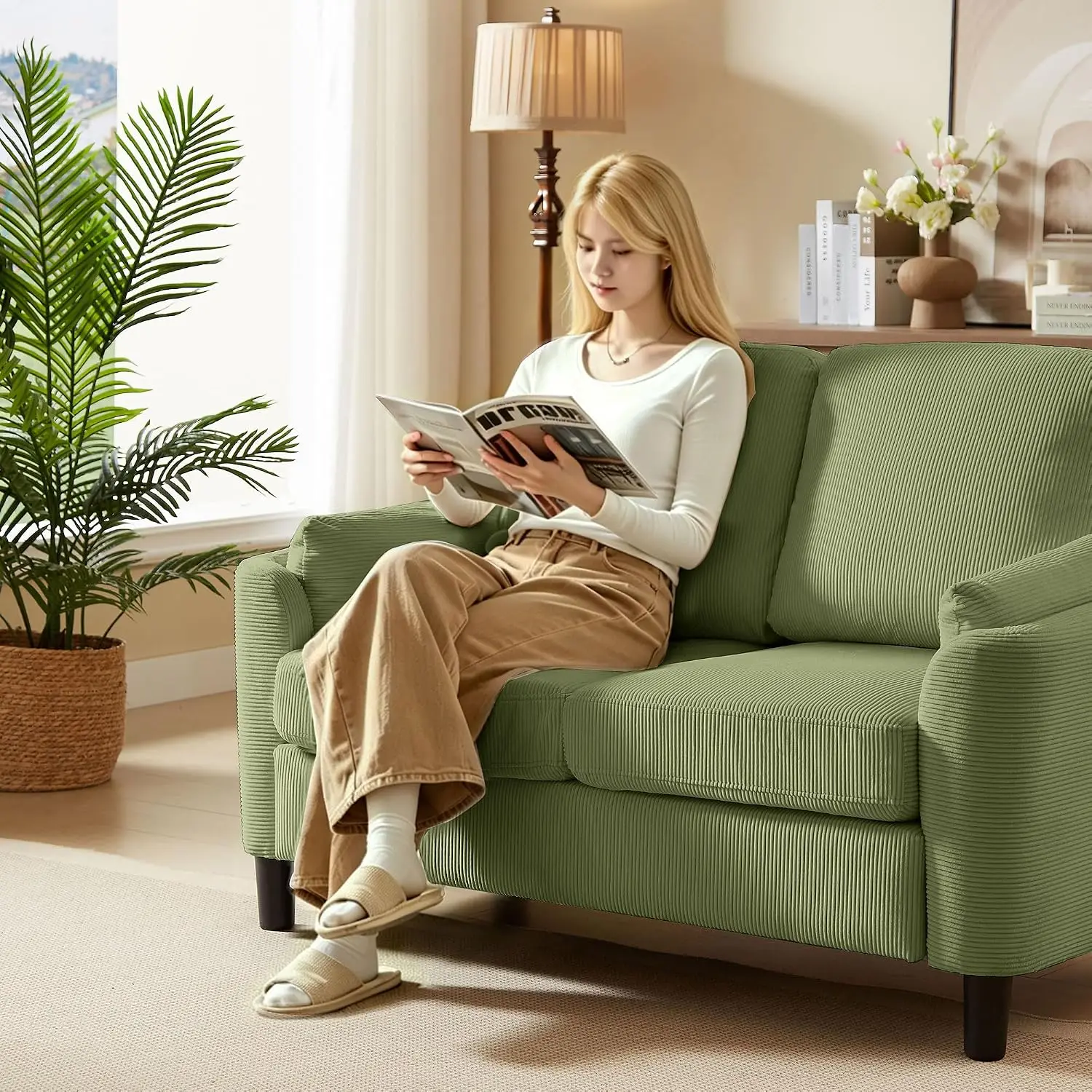 Small Loveseat Sofa, 59" Mid Century Modern Love Seat with Back Cushions, 2-Seater Couch Sofa for Lving Room, Bedroom
