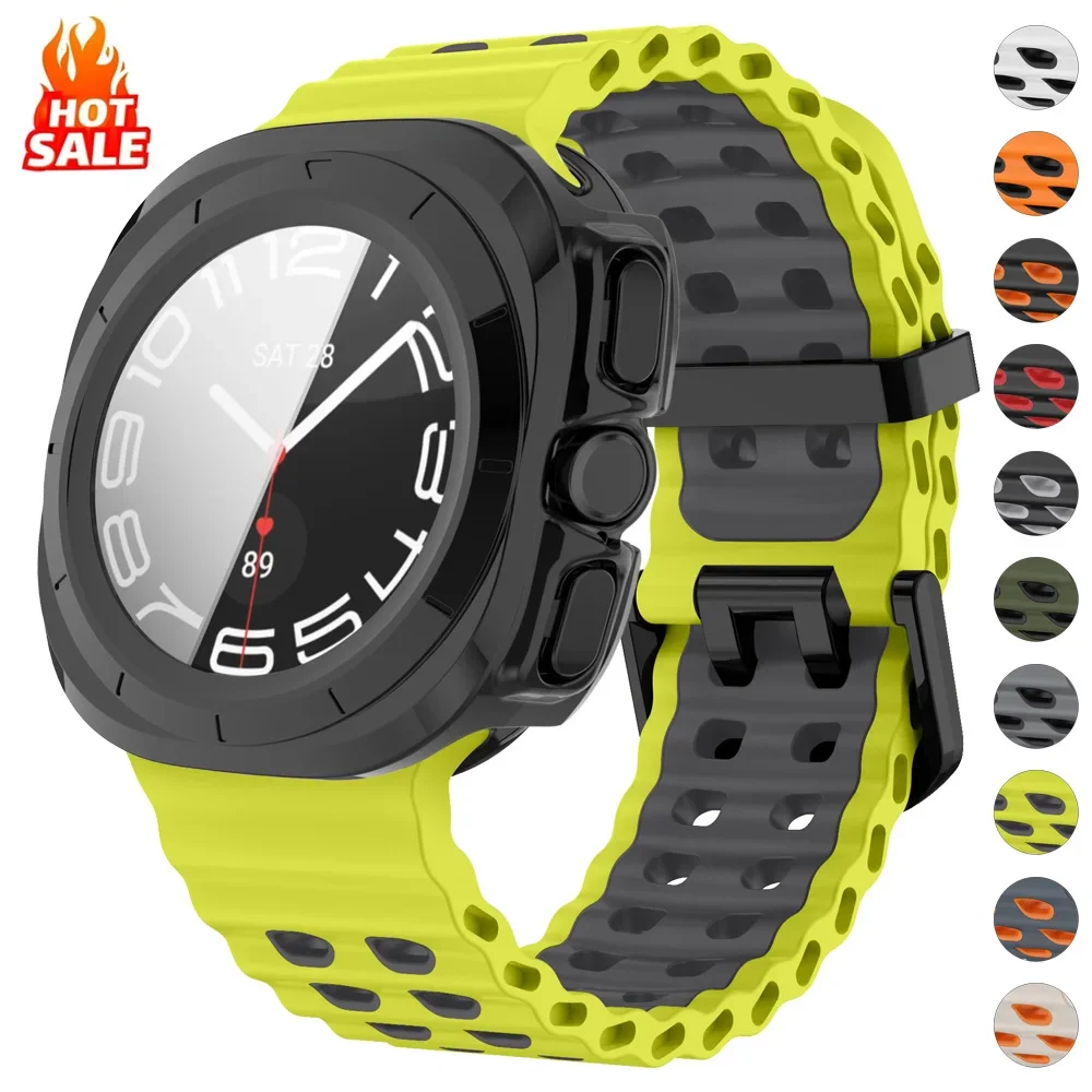 Tempered Glass Case+Sport silicone Band For Samsung Galaxy Watch 7 ultra 47mm Two color Bracelet Galaxy Watch Ultra7 Cover Shell