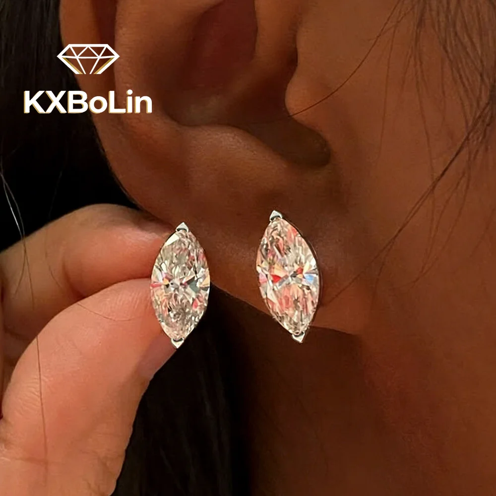 

0.5-2carat Marquise Cut Moissanite Stud Earrings for Women Men 925 Sterling Silver Solitaire Diamond Ear Studs with Certificates