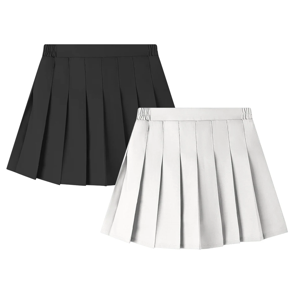 Stylish Girls Solid Color Preppy Style Pleated Skirts High Waist A-Line Design with Elastic Waistband for Comfort and Elegance