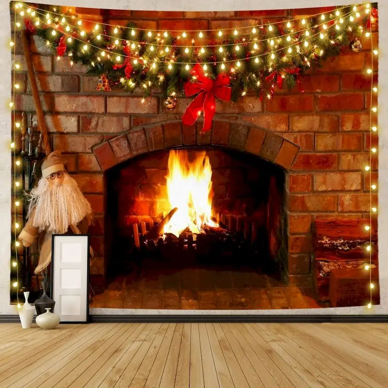 VIKAMA Brick Fireplace Living Room Tapestry Wall Hanging, 6 Designs, Wall Decor for Bedroom Living Room Dorm