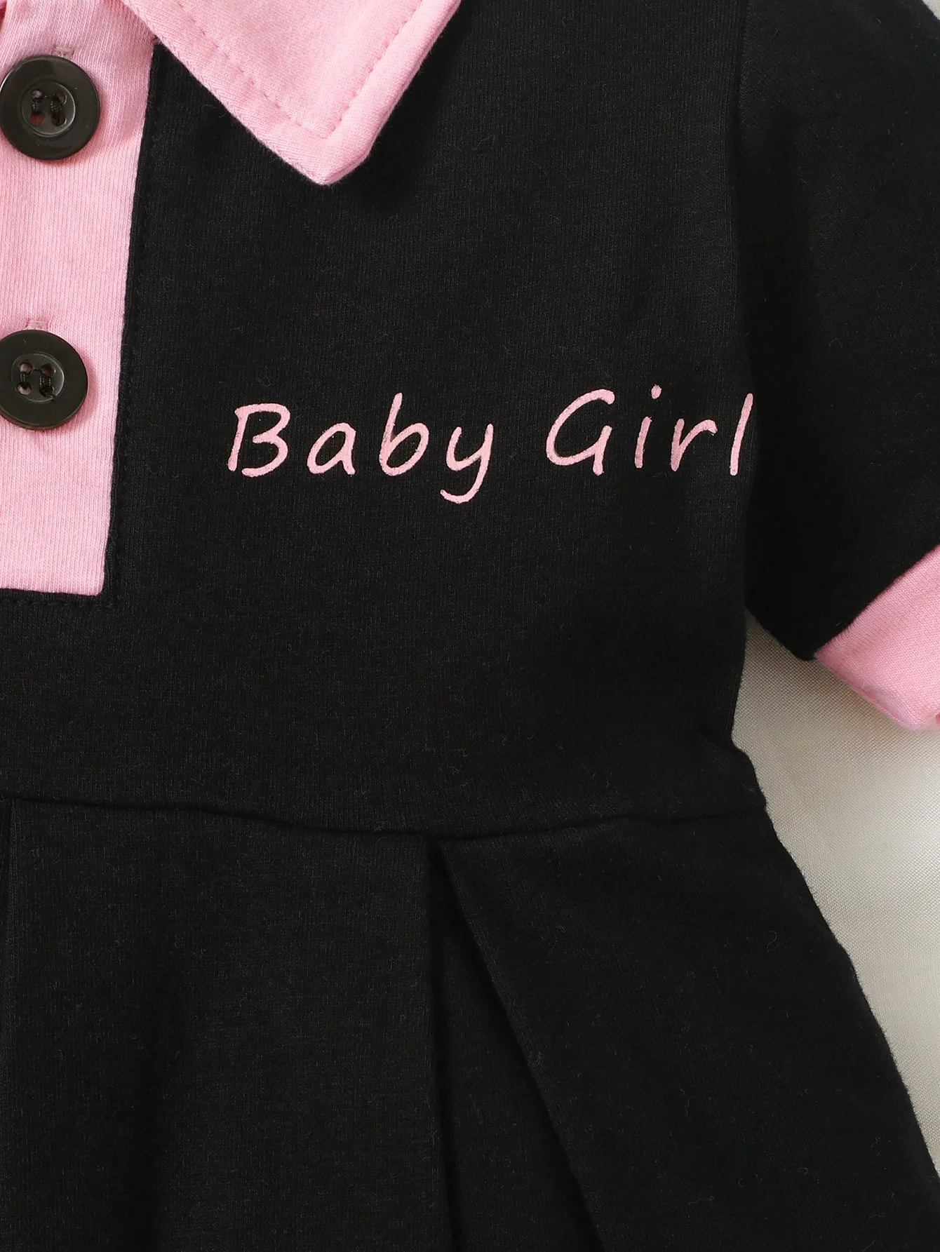 Summer Baby Girl Letter Graphic Contrast Collar Pleated Hem Dress