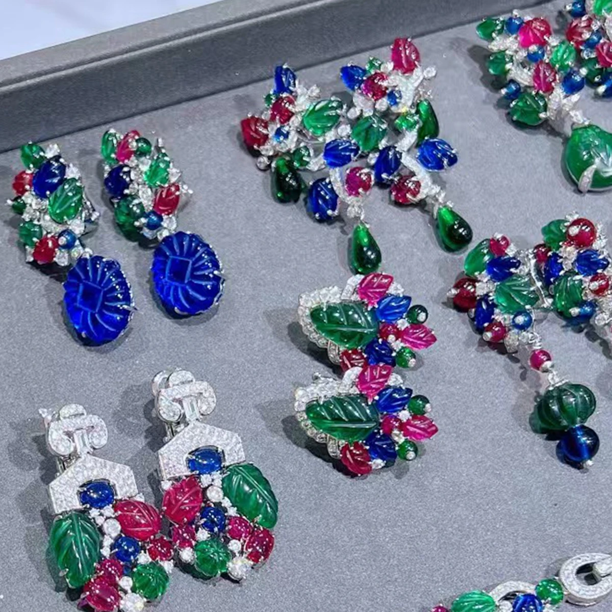 

Ayjewelry Luxury 925 Silver With Colorful Engraved Blue Green Gemstone Ruby Red Corundum Fruit Style Drop Earrings Fine Jewelry