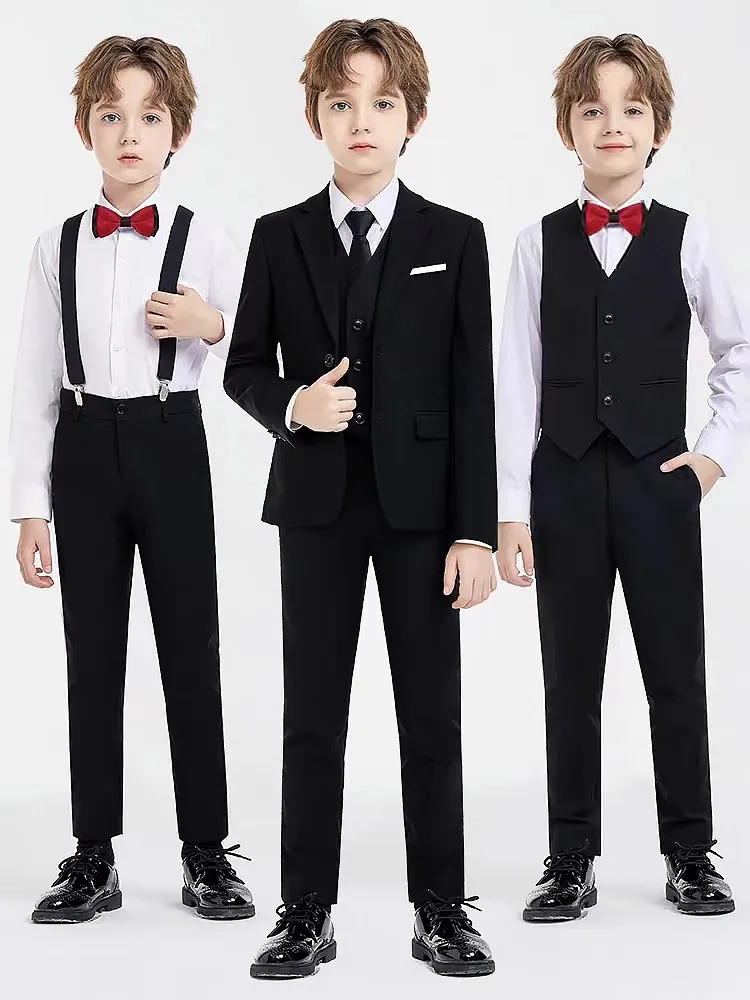 

School Boys 007 Black Suit For Wedding Teenager Kids Ceremony Tuxedo Dress Children Photograph Blazer Party Performance Costume