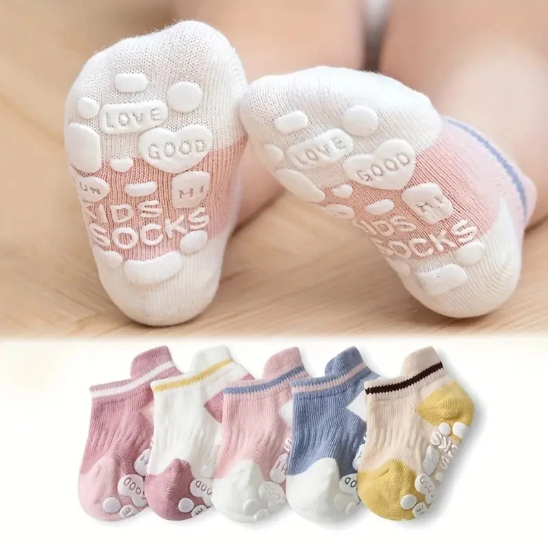 5Pair Baby Anti Slip Adhesive Boat Socks 0-3Year Kids Spring Autumn Low Cut Floor Sock Cute Cartoon Animals Toddler Cotton Socks