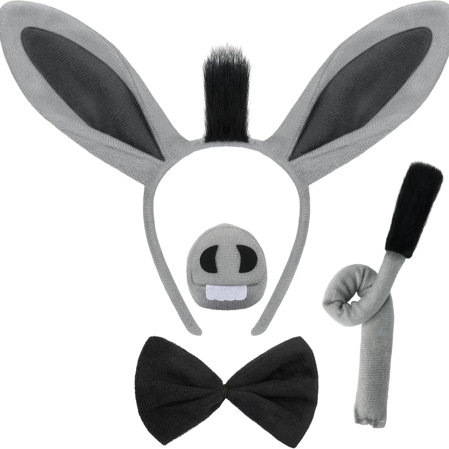  Fashion Funny Donkey Costume Set Bow Tie Tail Nose Donkey Headband Animal Props Birthday Halloween Costume Cosplay