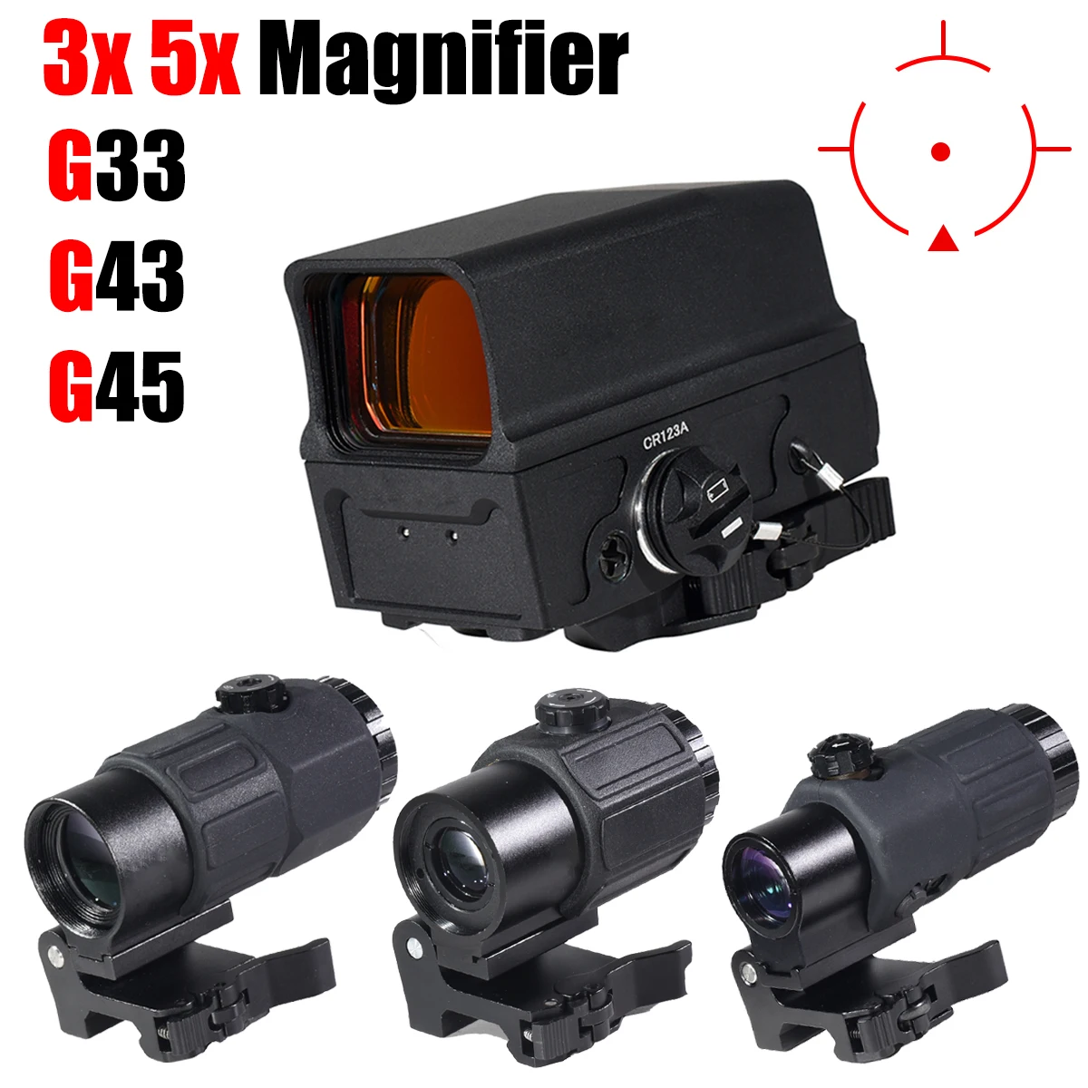 

Tactical Holographic Gen I Red Dot Sight 3X 5X Magnifier Optics Airsoft/Riflescope for Hunting Dynamic Close Quarters Combat