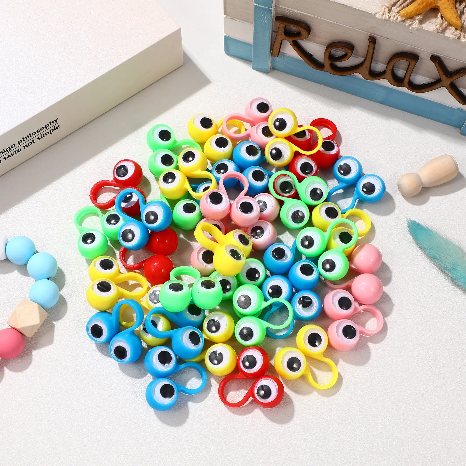 50Pcs Eye Finger Puppets Hand Rings Multicolor Smooth Plastic Finger Funny Game Creative Learning Early Education Role Play