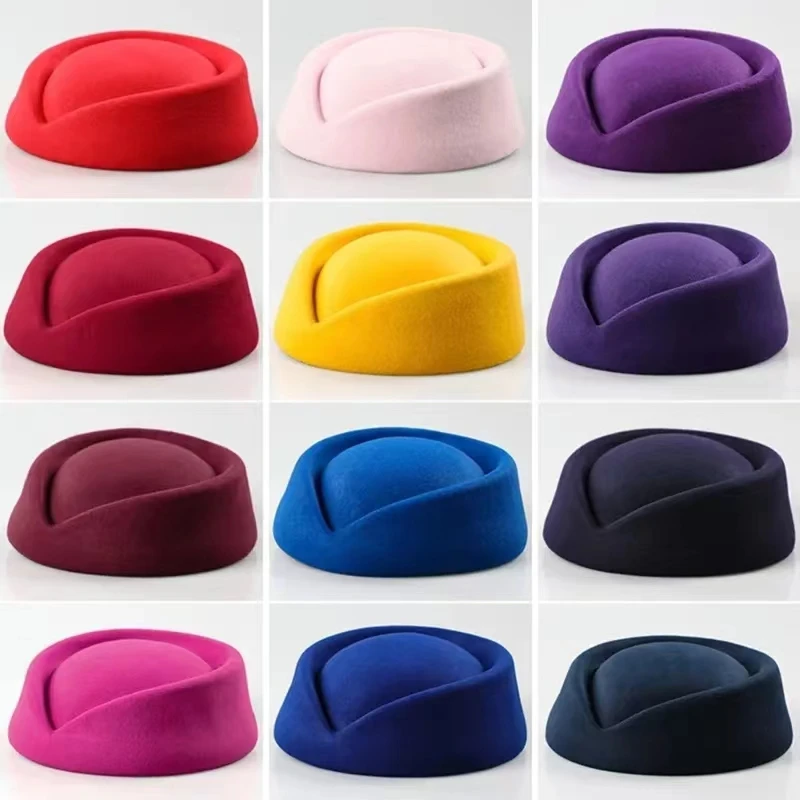 Beret Hat Caps Airline Stewardess Flight Attendant Vintage Looking Hat Uniform Stewardess Pillbox Hat Teardrop Hat Dropshipping