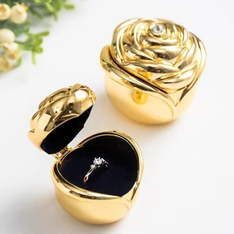 Rose Ring Box Vintage Rings Packaging Boxes Luxury Aesthetic Wedding Ring Storage Case Metal Valentine's Day Gift Rings Cases - view 2