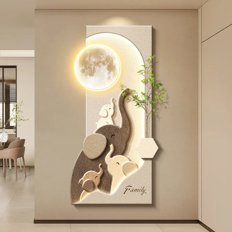 Modern simple hallway decorative painting LED light corridor hanging painting light luxury creative elephant mural  home decor