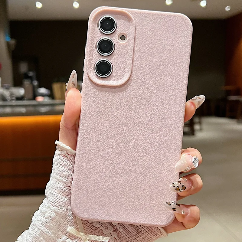 Leather Texture Silicone Case For Samsung Galaxy S23 S22 S24 S25 Ultra Edge S21 FE A34 A52 A54 5G A15 A35 A55 A16 A36 A56 Cover