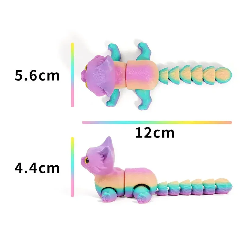 3D Printed Cat Ornaments Colorful Realistic Animals Toy Joints Can Move Freely Cat Model Offices Desktop Decorations Kids Gift