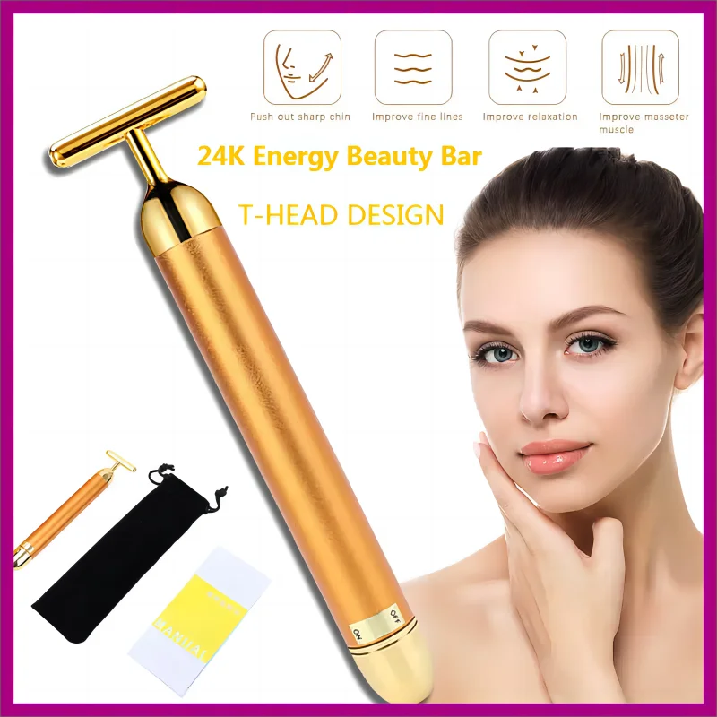 

Abnehmen Gesicht pflege 24k Gold Gesichts Falten Lift Bar Vibration Schönheit Ausrüstung Gesichts Roller Massager Vibration Ener