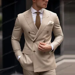 New Beige Business Suit Men Tuxedos Groom Groomsman Formal Prom Wedding Party 2 Piece Set Jacket And Pants