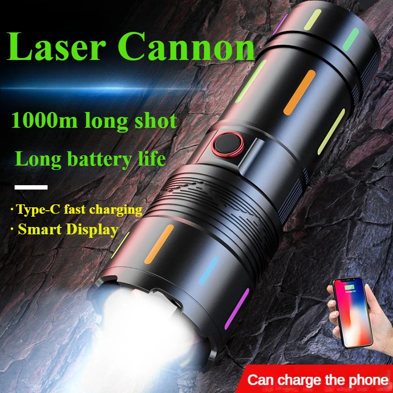 Strong Light Flashlight Telescopic Zoom Long-range White Laser Built-in Battery Long-life Aluminum Alloy Rechargeable Flashlight