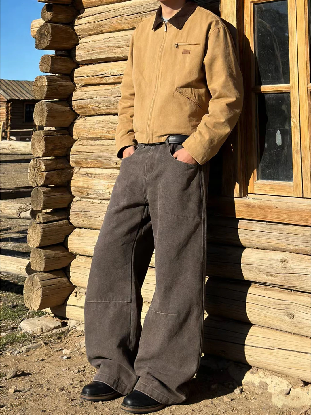 

Мужские джинсы Waed Coffee Color Wide Leg в американском ретро-стиле, брюки CleanFit, винтажная рабочая одежда, хлопковые повседневные брюки