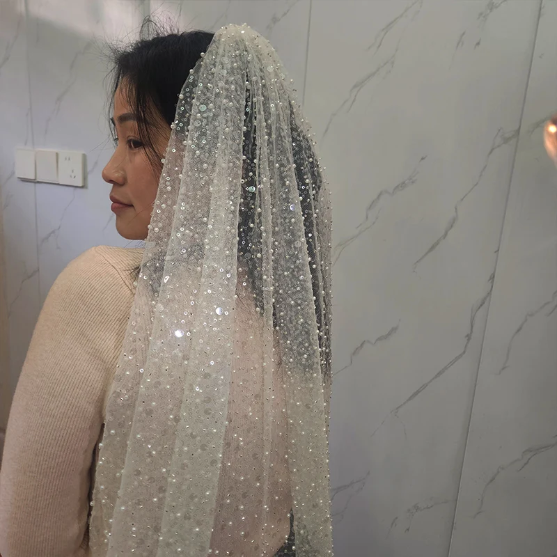 Luminous sequin diamond veil 2025 new bridal veil church short luxury wedding accessories with hair comb image 2
