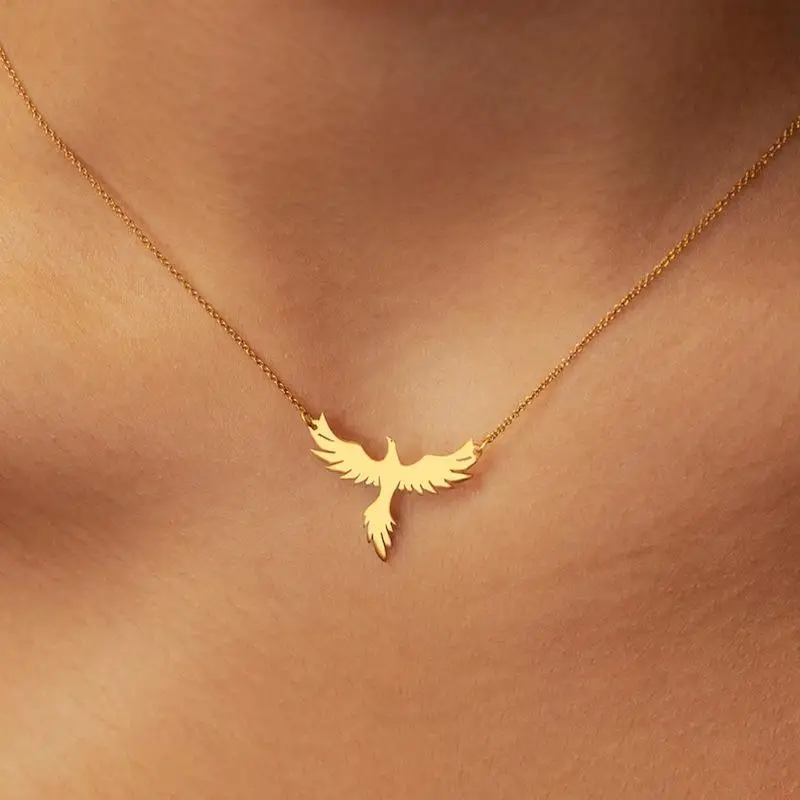 Rising Phoenix Pendant Necklace Fashion Gold Plated Stainless Steel Charm Jewelry for Women Valentine's Day Gift