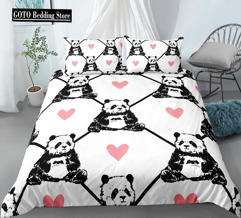 

Dropship Bedding Winter Quilt Cover Set 3D Print Love Panda Comforter Bedding Sets 135x200 Bed Set Full Size Comfort Bedclothes