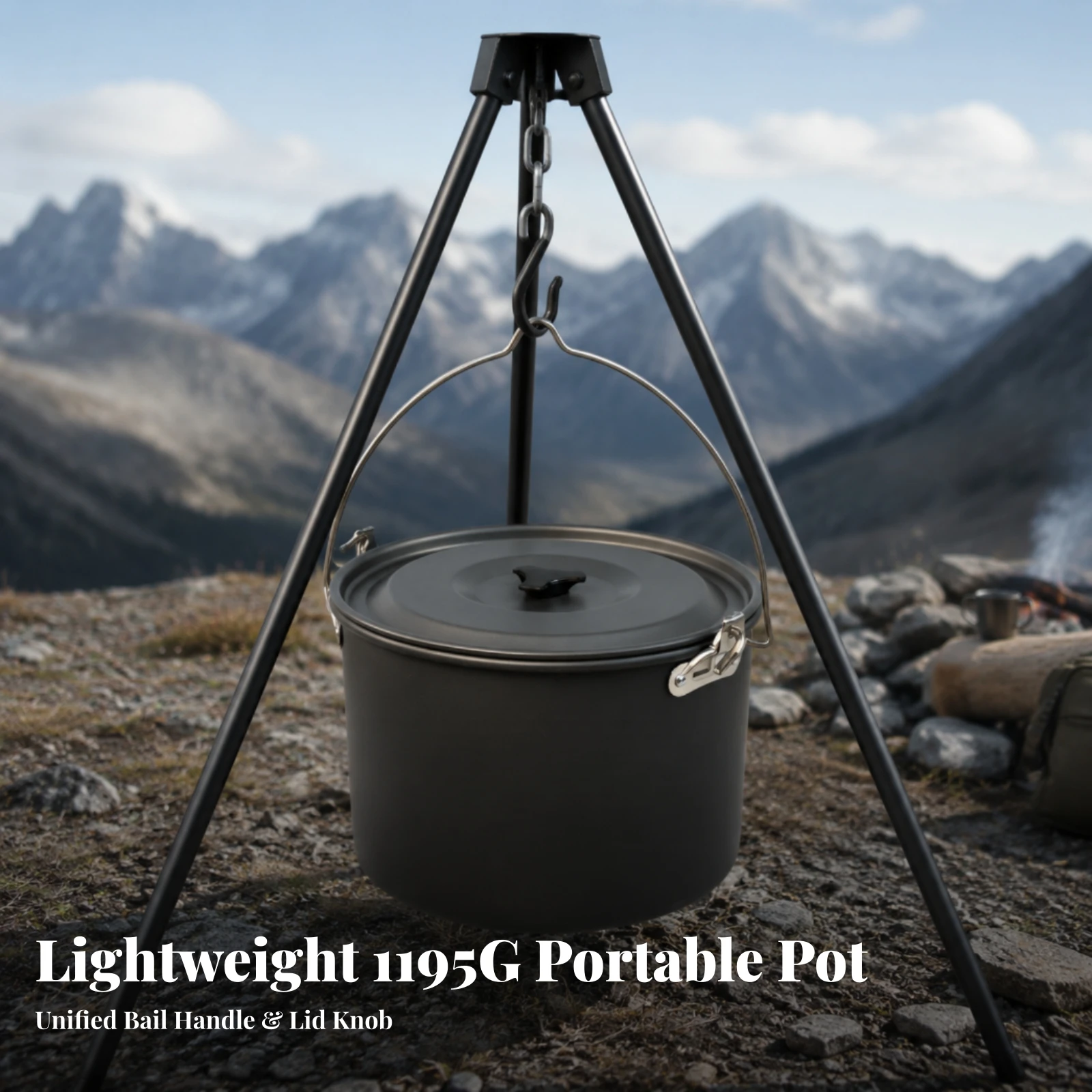 Hanging Cooking Pot with Lid Lightweight Campfire Cooking Pot Cookware Heavy-Duty Even Heating for Campers