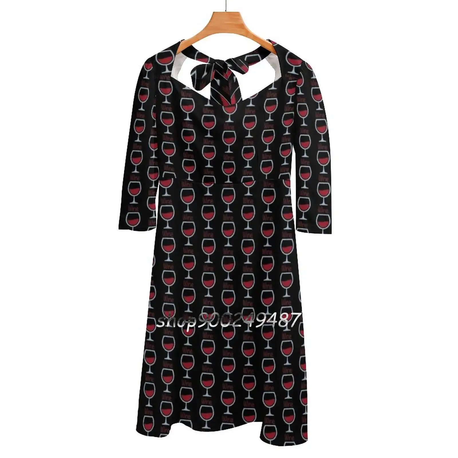 

Glass Of Wine Square Neck Dress Cute Loose Print Dresses Elegant Beach Party Dress Wine Glass Of Wine Glass Cute Wine Artwork