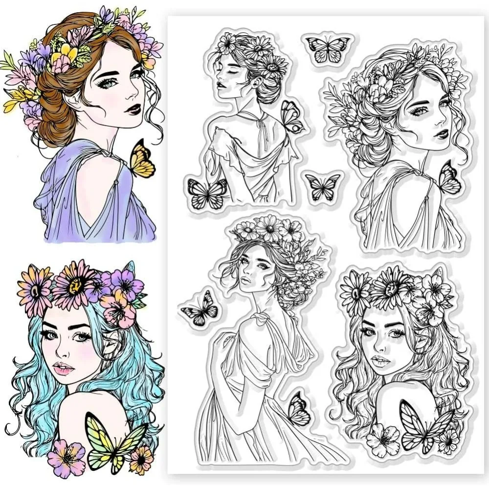 1pc Vintage Dame Klare Stempel Mode Dame Stempel Schmetterling Muster Silikon Klare Stempel Siegel für DIY Scrapbooking