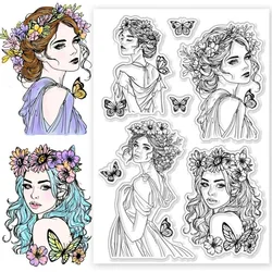 1pc Vintage Lady Clear Stamps Fashion Lady Stamps Butterfly Pattern Silicone Clear Stamp Seals for DIY Scrapbooking