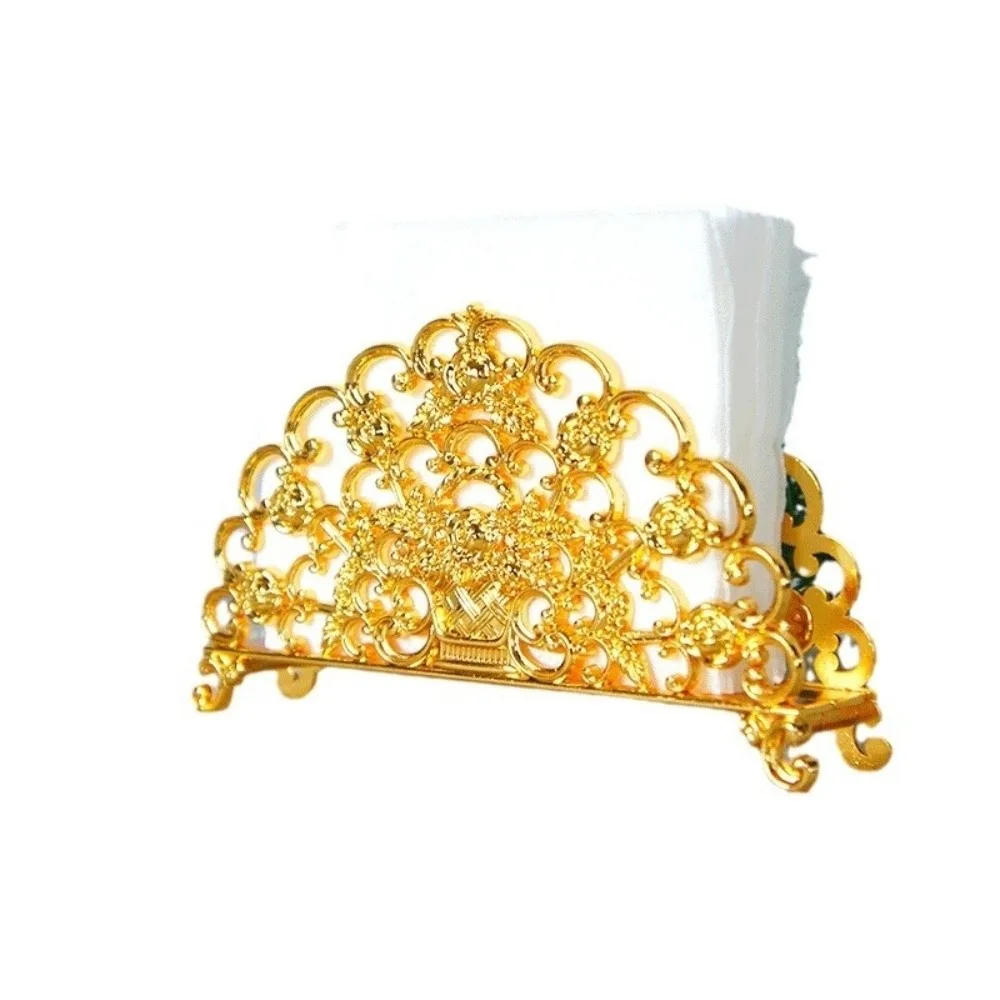 

European Style Napkin Holder Desktop Ornament Elegant Metal Paper Dispenser Zinc Alloy Art Craft Gold Tissue Box Coffee Shop